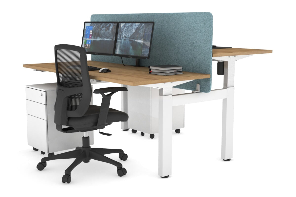 Just Right Height Adjustable 2 Person H-Bench Workstation - White Frame [1200L x 700W] Jasonl salvage oak blue echo panel (820H x 1200W) none