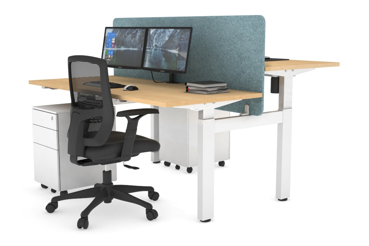Just Right Height Adjustable 2 Person H-Bench Workstation - White Frame [1200L x 700W] Jasonl maple blue echo panel (820H x 1200W) none