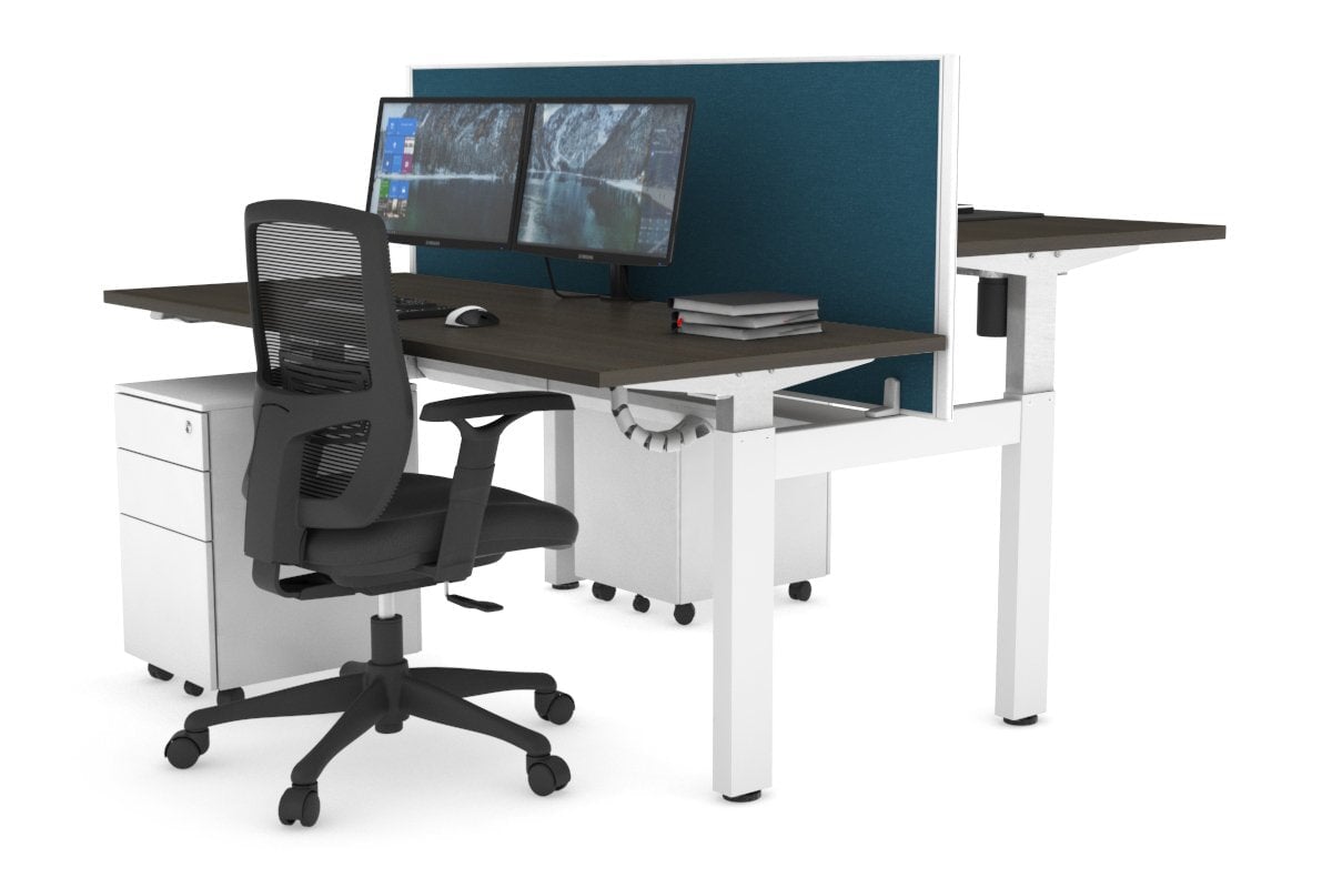 Just Right Height Adjustable 2 Person H-Bench Workstation - White Frame [1200L x 700W] Jasonl 