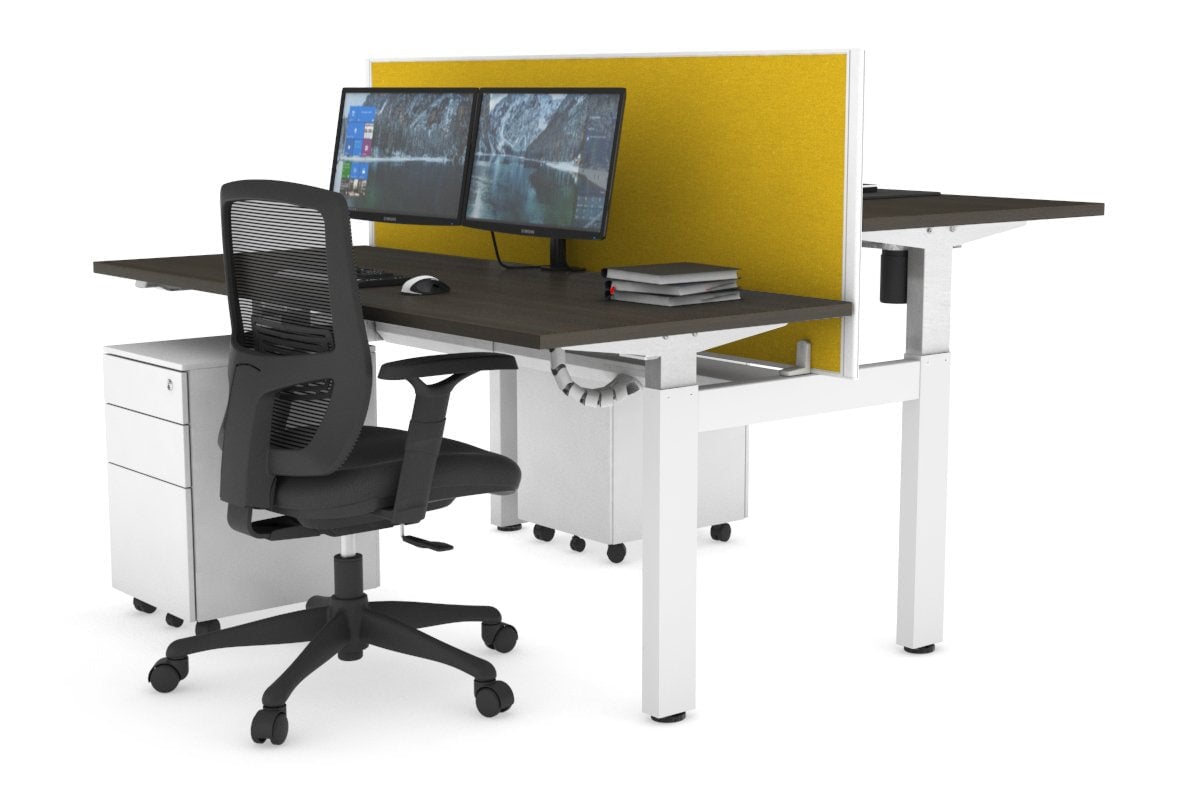 Just Right Height Adjustable 2 Person H-Bench Workstation - White Frame [1200L x 700W] Jasonl 