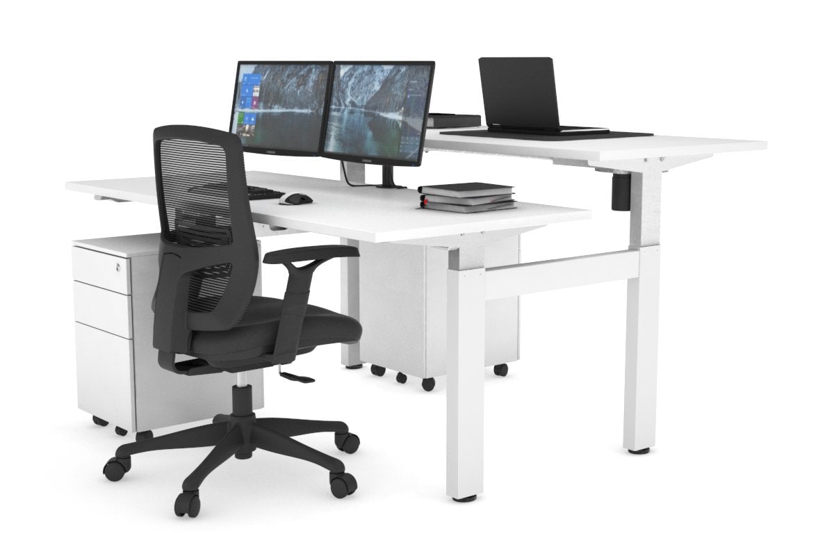 Just Right Height Adjustable 2 Person H-Bench Workstation - White Frame [1200L x 700W] Jasonl white none none