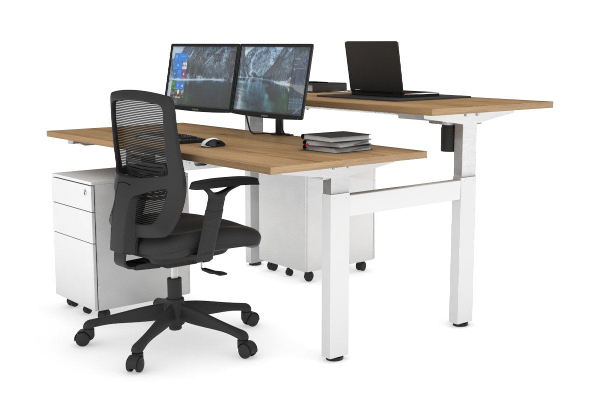 Just Right Height Adjustable 2 Person H-Bench Workstation - White Frame [1200L x 700W] Jasonl salvage oak none none