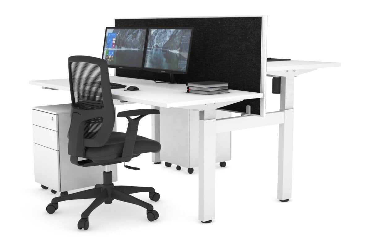 Just Right Height Adjustable 2 Person H-Bench Workstation - White Frame [1200L x 700W] Jasonl 