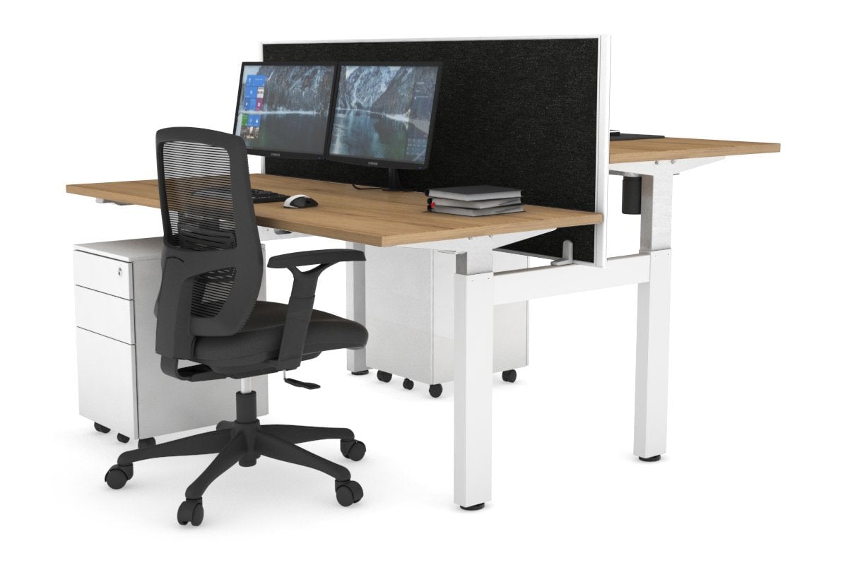 Just Right Height Adjustable 2 Person H-Bench Workstation - White Frame [1200L x 700W] Jasonl 