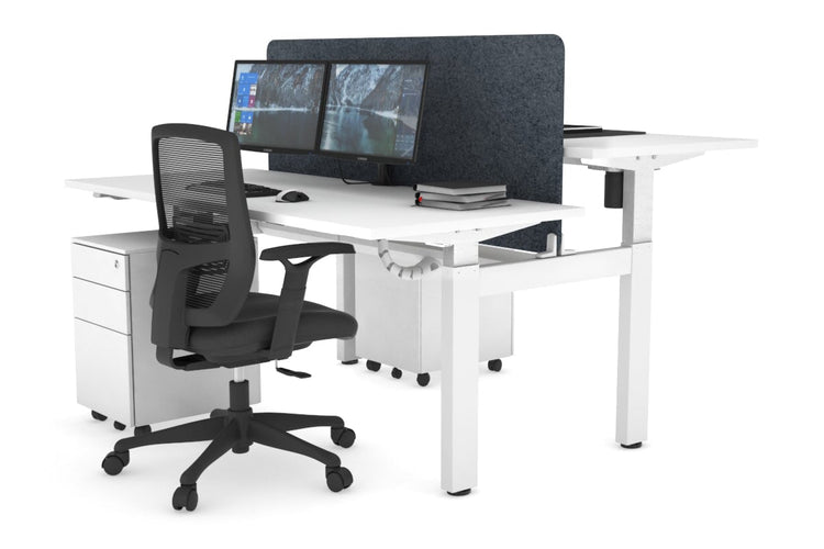 Just Right Height Adjustable 2 Person H-Bench Workstation - White Frame [1400L x 700W] Jasonl white dark grey echo panel (820H x 1200W) white cable tray