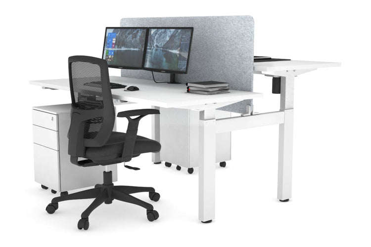 Just Right Height Adjustable 2 Person H-Bench Workstation - White Frame [1400L x 700W] Jasonl white light grey echo panel (820H x 1200W) none
