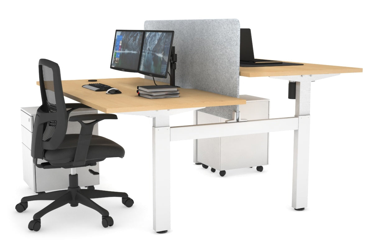 Just Right Height Adjustable 2 Person H-Bench Workstation - White Frame [1400L x 800W with Cable Scallop] Jasonl maple light grey echo panel (820H x 1200W) none