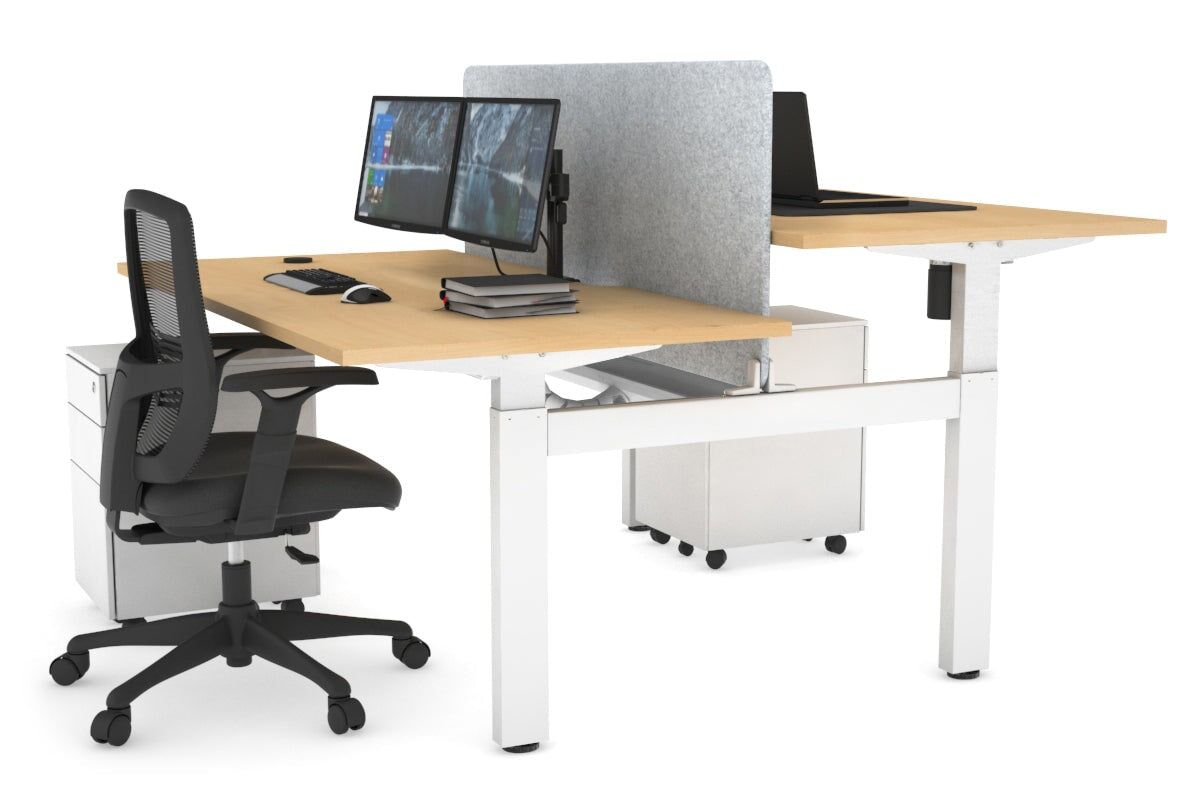 Just Right Height Adjustable 2 Person H-Bench Workstation - White Frame [1400L x 800W with Cable Scallop] Jasonl maple light grey echo panel (820H x 1200W) white cable tray