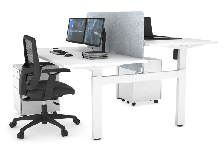 Just Right Height Adjustable 2 Person H-Bench Workstation - White Frame [1400L x 800W with Cable Scallop] Jasonl white light grey echo panel (820H x 1200W) none