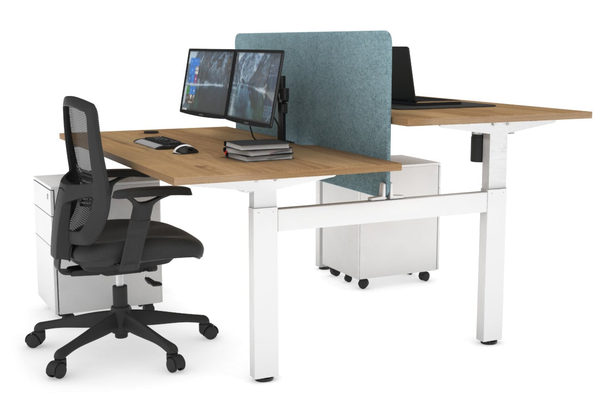Just Right Height Adjustable 2 Person H-Bench Workstation - White Frame [1400L x 800W with Cable Scallop] Jasonl salvage oak blue echo panel (820H x 1200W) none