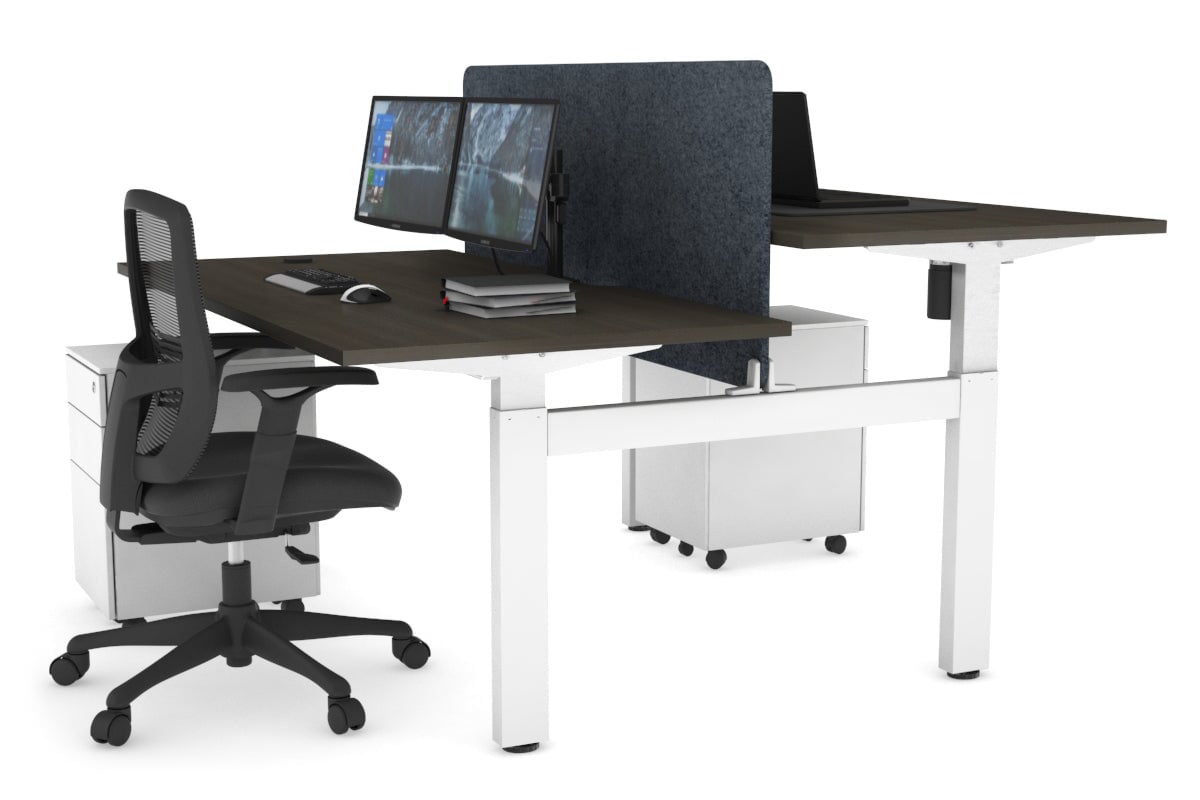 Just Right Height Adjustable 2 Person H-Bench Workstation - White Frame [1400L x 800W with Cable Scallop] Jasonl dark oak dark grey echo panel (820H x 1200W) none