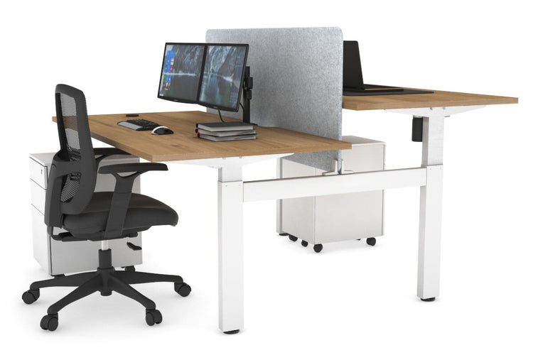 Just Right Height Adjustable 2 Person H-Bench Workstation - White Frame [1400L x 800W with Cable Scallop] Jasonl salvage oak light grey echo panel (820H x 1200W) none
