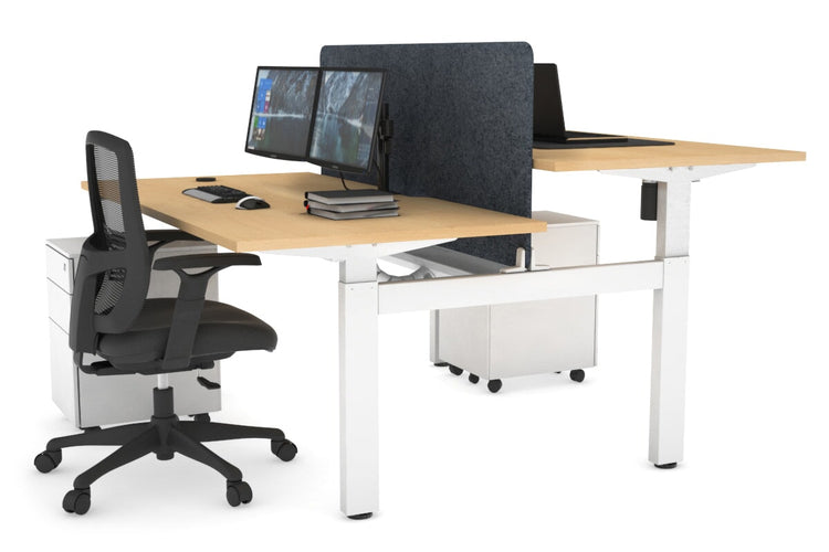 Just Right Height Adjustable 2 Person H-Bench Workstation - White Frame [1400L x 800W with Cable Scallop] Jasonl maple dark grey echo panel (820H x 1200W) white cable tray