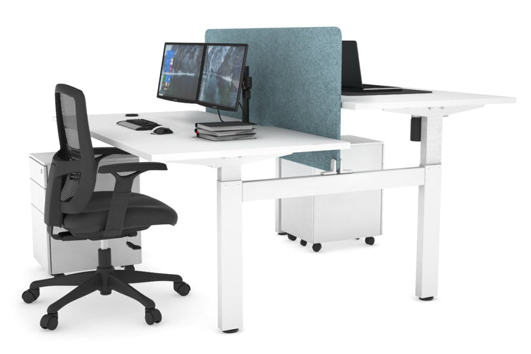 Just Right Height Adjustable 2 Person H-Bench Workstation - White Frame [1400L x 800W with Cable Scallop] Jasonl white blue echo panel (820H x 1200W) none