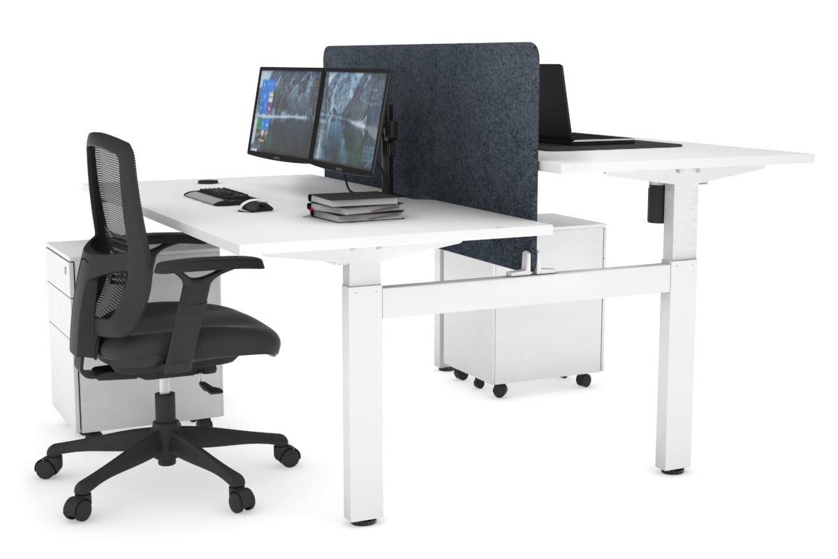 Just Right Height Adjustable 2 Person H-Bench Workstation - White Frame [1400L x 800W with Cable Scallop] Jasonl white dark grey echo panel (820H x 1200W) none