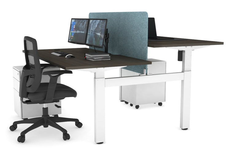 Just Right Height Adjustable 2 Person H-Bench Workstation - White Frame [1400L x 800W with Cable Scallop] Jasonl dark oak blue echo panel (820H x 1200W) none