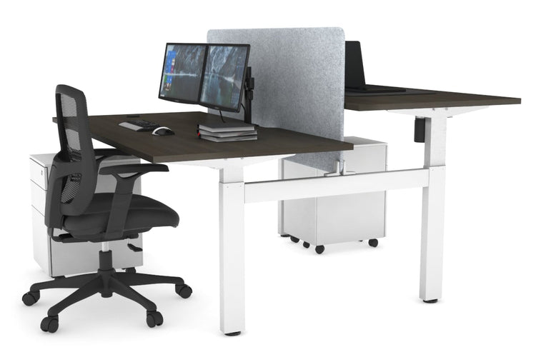 Just Right Height Adjustable 2 Person H-Bench Workstation - White Frame [1400L x 800W with Cable Scallop] Jasonl dark oak light grey echo panel (820H x 1200W) none