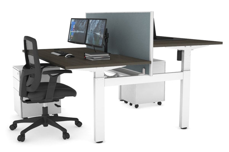 Just Right Height Adjustable 2 Person H-Bench Workstation - White Frame [1400L x 800W with Cable Scallop] Jasonl dark oak cool grey (820H x 1400W) white cable tray