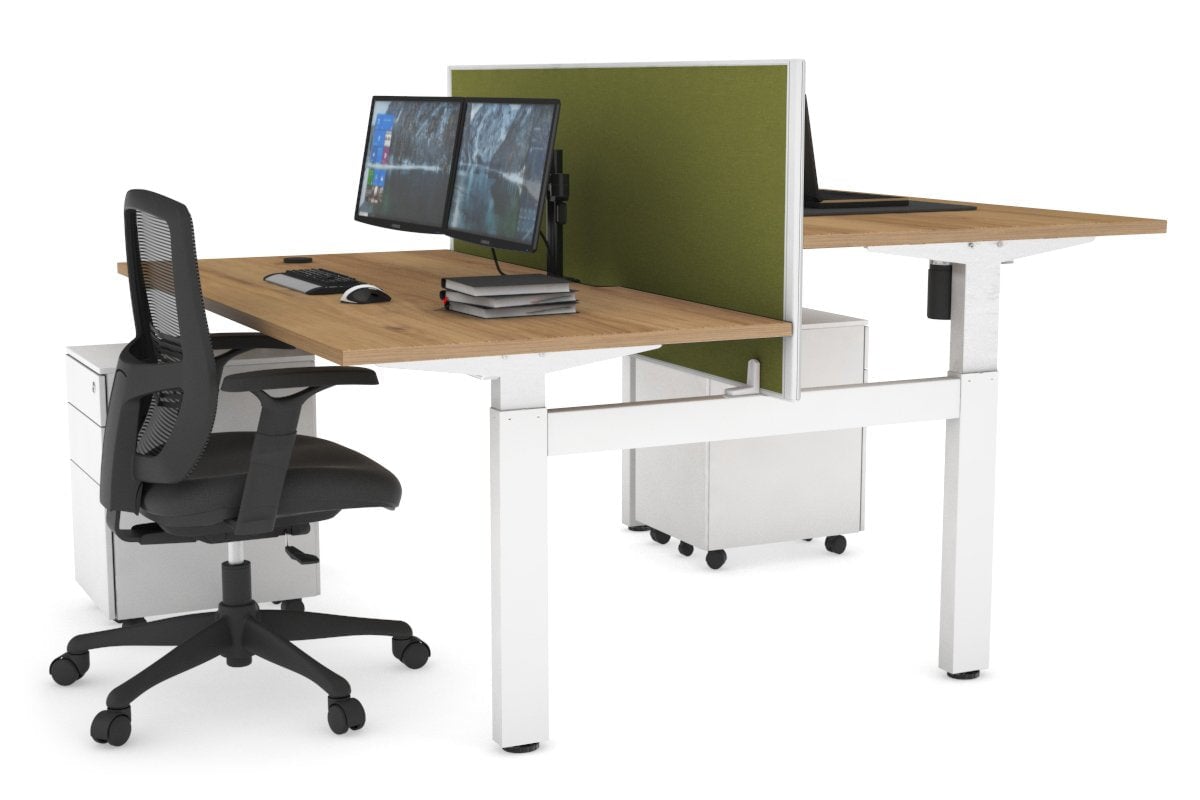 Just Right Height Adjustable 2 Person H-Bench Workstation - White Frame [1400L x 800W with Cable Scallop] Jasonl salvage oak green moss (820H x 1400W) none