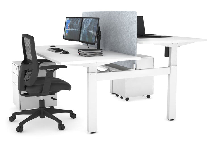 Just Right Height Adjustable 2 Person H-Bench Workstation - White Frame [1400L x 800W with Cable Scallop] Jasonl white light grey echo panel (820H x 1200W) white cable tray