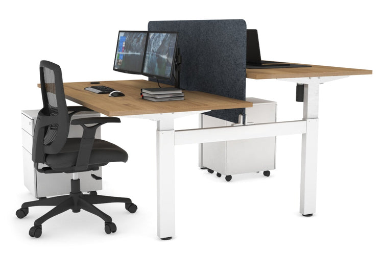 Just Right Height Adjustable 2 Person H-Bench Workstation - White Frame [1400L x 800W with Cable Scallop] Jasonl salvage oak dark grey echo panel (820H x 1200W) none