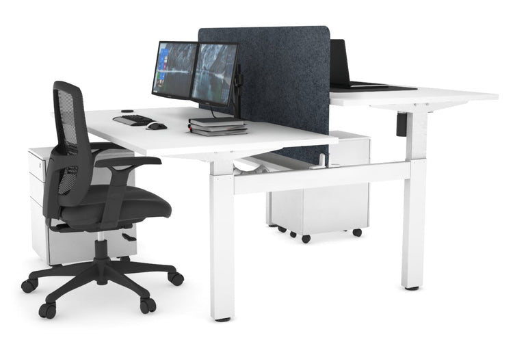 Just Right Height Adjustable 2 Person H-Bench Workstation - White Frame [1400L x 800W with Cable Scallop] Jasonl white dark grey echo panel (820H x 1200W) white cable tray