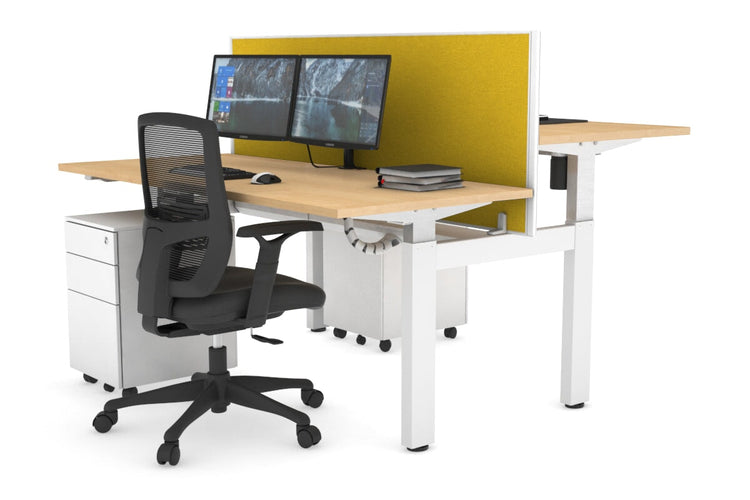 Just Right Height Adjustable 2 Person H-Bench Workstation - White Frame [1600L x 700W] Jasonl maple mustard yellow (820H x 1600W) white cable tray