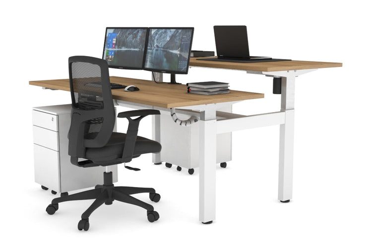 Just Right Height Adjustable 2 Person H-Bench Workstation - White Frame [1600L x 700W] Jasonl salvage oak none white cable tray