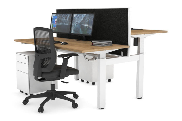 Just Right Height Adjustable 2 Person H-Bench Workstation - White Frame [1600L x 700W] Jasonl 