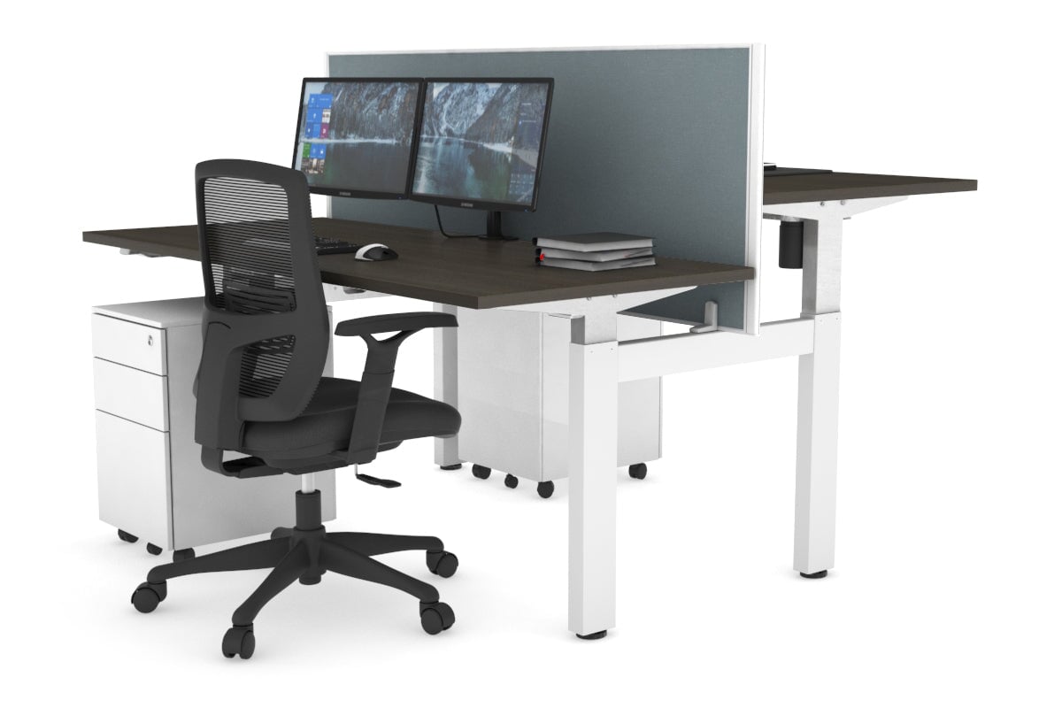 Just Right Height Adjustable 2 Person H-Bench Workstation - White Frame [1600L x 700W] Jasonl 