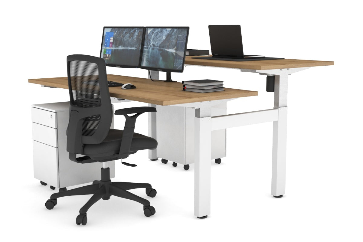 Just Right Height Adjustable 2 Person H-Bench Workstation - White Frame [1600L x 700W] Jasonl salvage oak none none