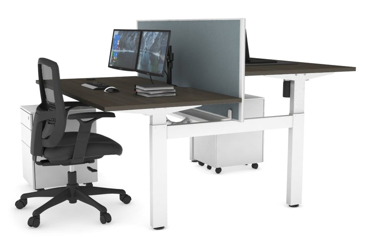 Just Right Height Adjustable 2 Person H-Bench Workstation - White Frame [1600L x 800W with Cable Scallop] Jasonl dark oak cool grey (820H x 1600W) white cable tray
