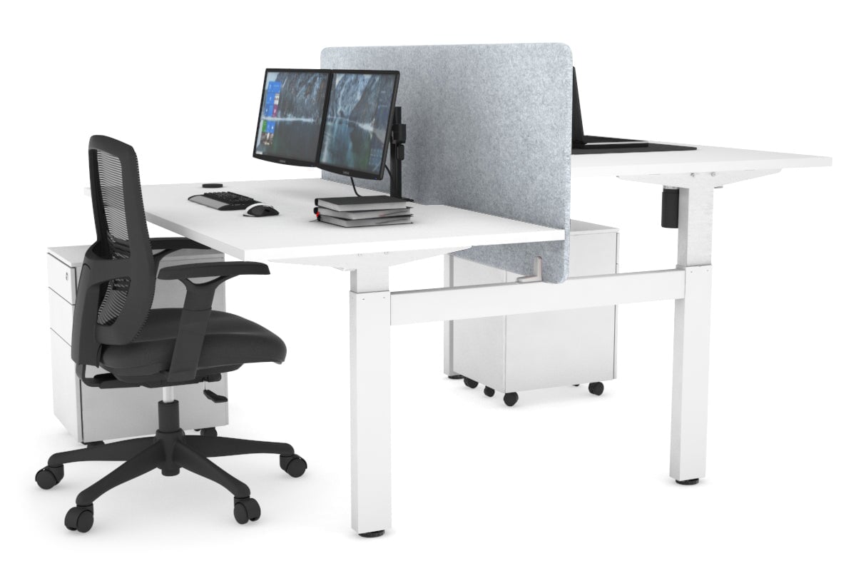 Just Right Height Adjustable 2 Person H-Bench Workstation - White Frame [1600L x 800W with Cable Scallop] Jasonl white light grey echo panel (820H x 1600W) none