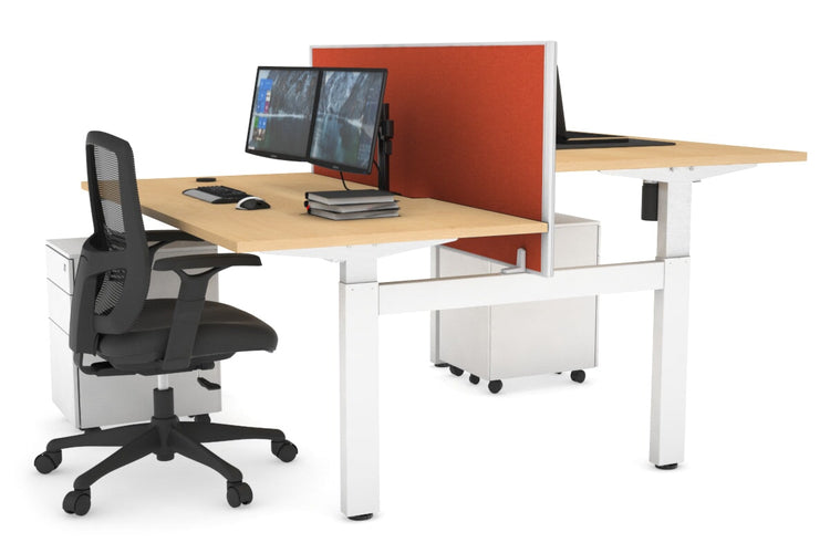 Just Right Height Adjustable 2 Person H-Bench Workstation - White Frame [1600L x 800W with Cable Scallop] Jasonl maple squash orange (820H x 1600W) none