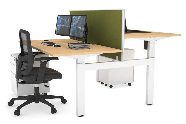 Just Right Height Adjustable 2 Person H-Bench Workstation - White Frame [1600L x 800W with Cable Scallop] Jasonl 