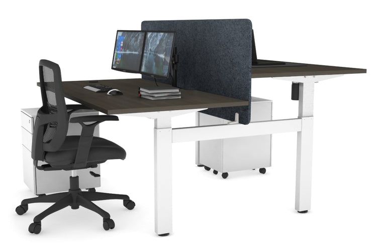 Just Right Height Adjustable 2 Person H-Bench Workstation - White Frame [1600L x 800W with Cable Scallop] Jasonl dark oak dark grey echo panel (820H x 1600W) none