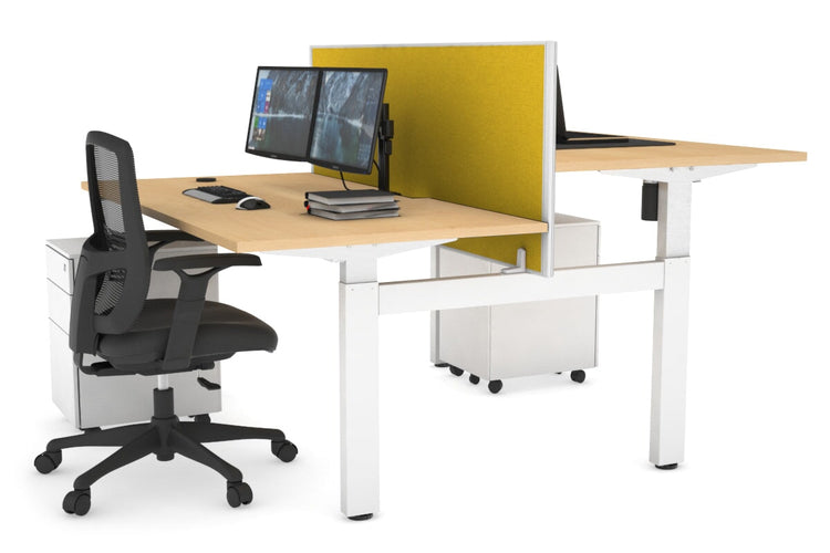 Just Right Height Adjustable 2 Person H-Bench Workstation - White Frame [1600L x 800W with Cable Scallop] Jasonl maple mustard yellow (820H x 1600W) none