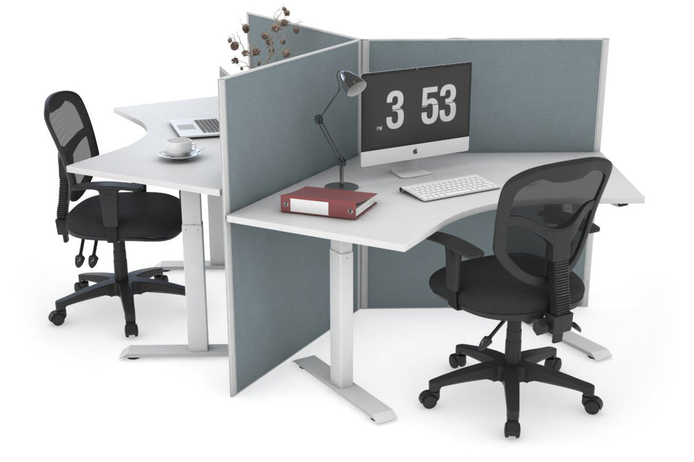 Just Right Height Adjustable 3 Person 120 Degree Workstation-white cool grey (1200H x 1200W) 