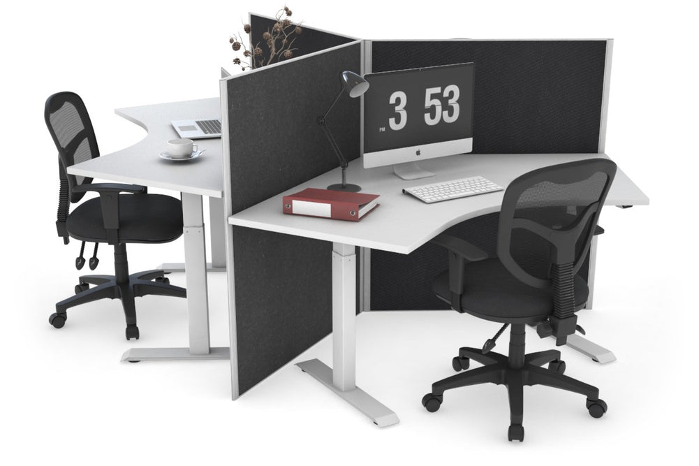 Just Right Height Adjustable 3 Person 120 Degree Workstation-white moody charcoal (1200H x 1200W) 