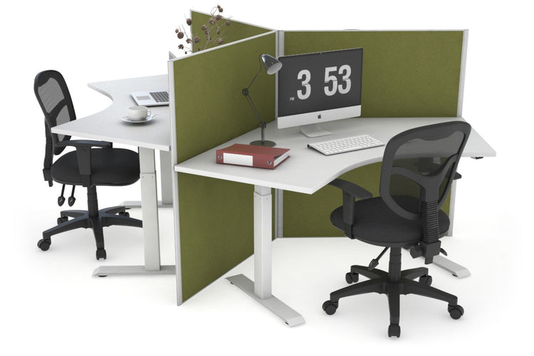 Just Right Height Adjustable 3 Person 120 Degree Workstation Jasonl white green moss (1200H x 1200W) 