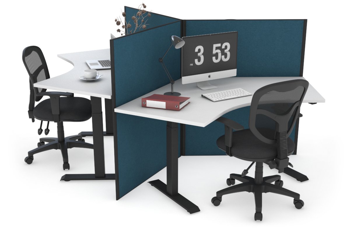 Just Right Height Adjustable 3 Person 120 Degree Workstation Jasonl black deep blue (1200H x 1200W) 