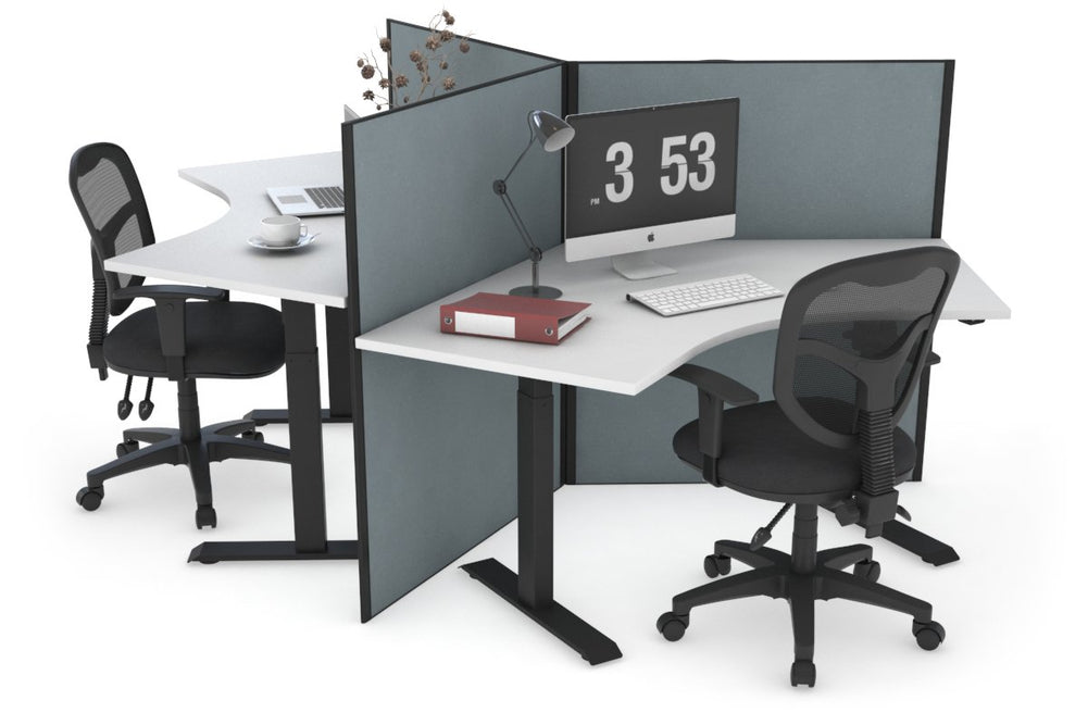 Just Right Height Adjustable 3 Person 120 Degree Workstation-black cool grey (1200H x 1200W) 