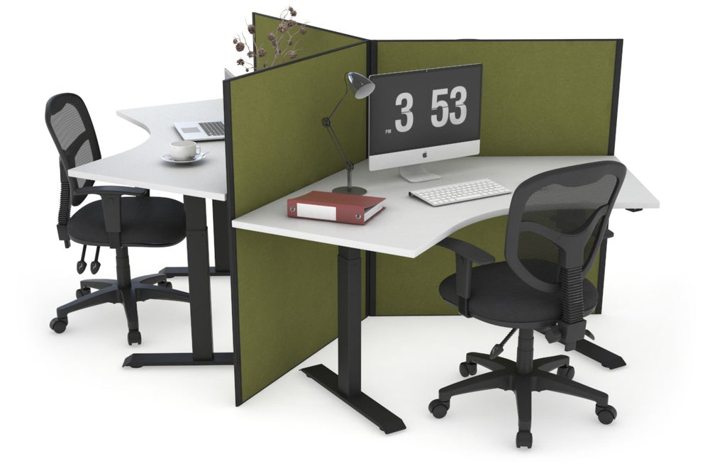 Just Right Height Adjustable 3 Person 120 Degree Workstation-black green moss (1200H x 1200W) 