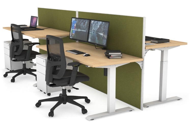 Just Right Height Adjustable 4 Person Bench Workstation [1200L x 700W] Jasonl white leg maple green moss (1200H x 1200W)