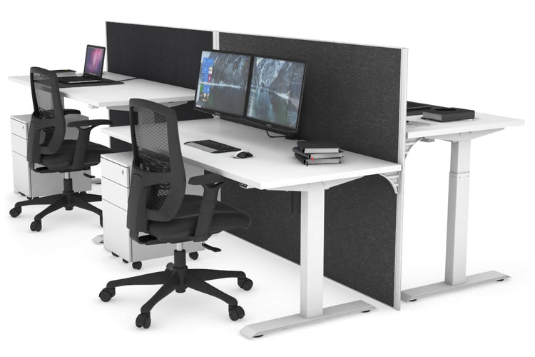 Just Right Height Adjustable 4 Person Bench Workstation [1200L x 700W] Jasonl white leg white moody charchoal (1200H x 1200W)