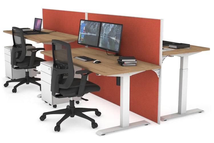 Just Right Height Adjustable 4 Person Bench Workstation [1200L x 700W] Jasonl white leg salvage oak orange squash (1200H x 1200W)