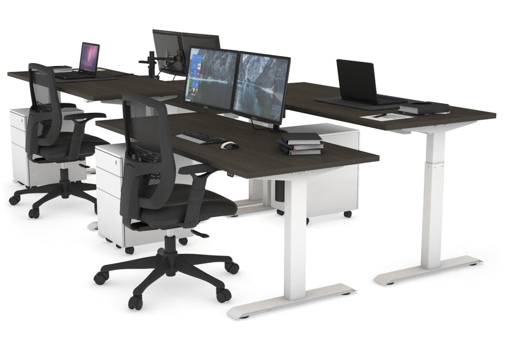 Just Right Height Adjustable 4 Person Bench Workstation [1200L x 700W]-white leg dark oak none
