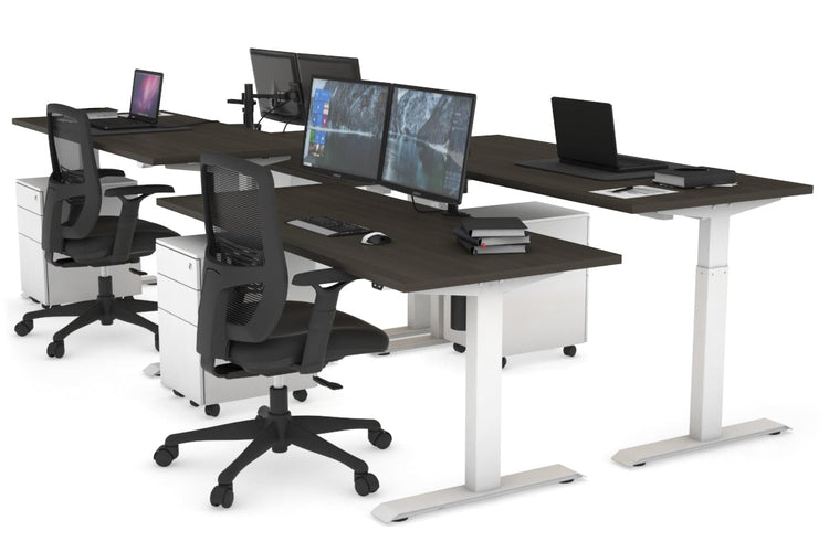 Just Right Height Adjustable 4 Person Bench Workstation [1200L x 700W] Jasonl white leg dark oak none