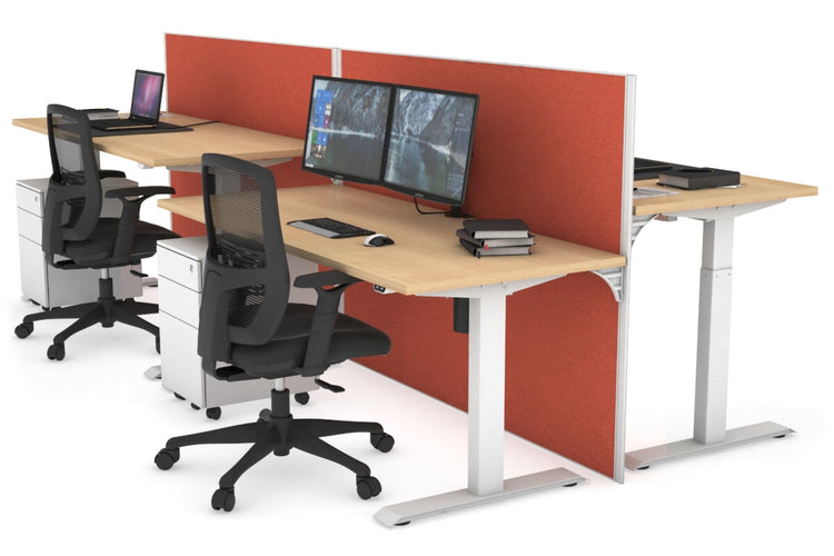 Just Right Height Adjustable 4 Person Bench Workstation [1200L x 700W] Jasonl white leg maple orange squash (1200H x 1200W)