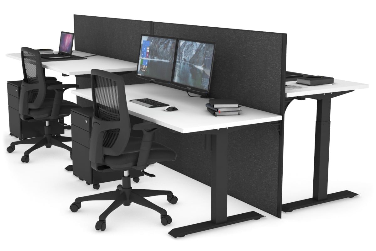 Just Right Height Adjustable 4 Person Bench Workstation [1200L x 700W] Jasonl black leg white moody charchoal (1200H x 1200W)